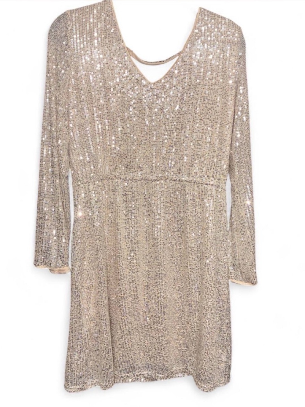 Maurices Champagne Sequin Long-Sleeve V-Neck Dress